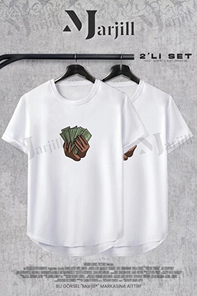 Marjill Σχέδιο νομισμάτων - Σετ 2 λευκών οβάλ μπλουζών με λεπτή εφαρμογή
