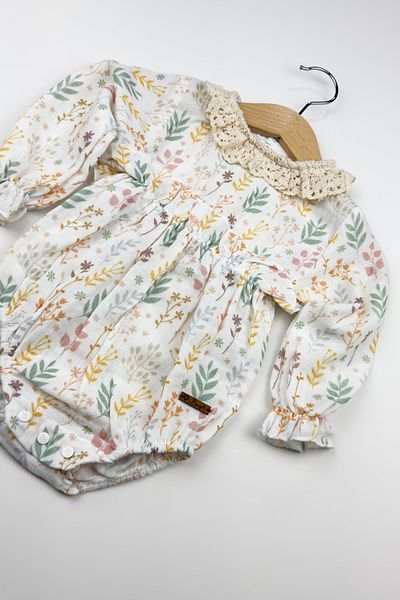 Globaby Floral Patterned Linen Collar Lace Girl's Romper