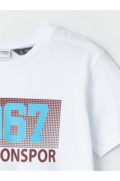 LC Waikiki Chłopięcy T-shirt z krótkim rękawem i nadrukiem Trabzonspor z okrągłym dekoltem