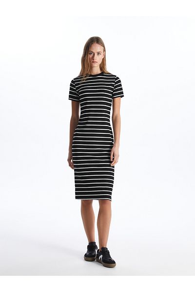 LC Waikiki Striped Crew Neck Women's Dress - Short Sleeve