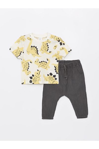LC Waikiki T-shirt i spodnie dla chłopców z okrągłym dekoltem, 2-częściowy zestaw