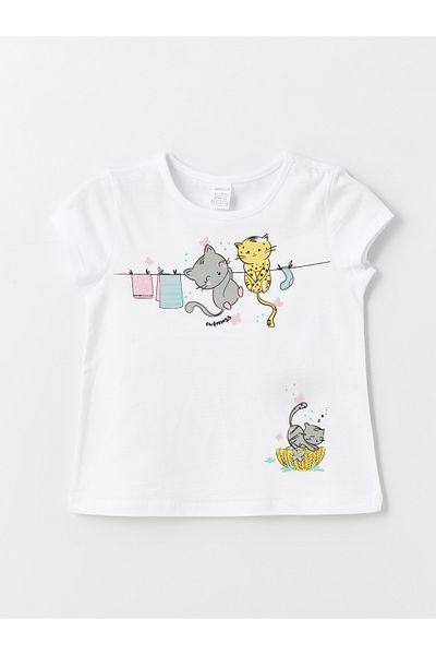 LC Waikiki Crew Neck Printed Short Sleeve T-Shirt for Baby Girl