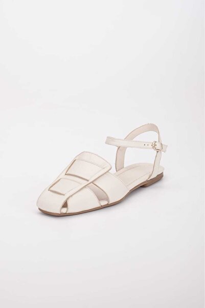 VİNİCCİ AYAKKABI حذاء باليرينا من الجلد الطبيعي مفتوح الظهر باللون البيج