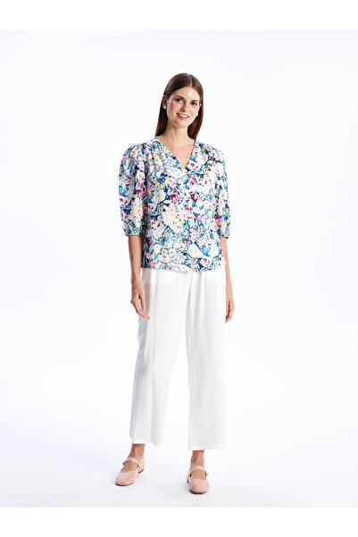 LC Waikiki Dámská halenka s květinovým vzorem a výstřihem do V