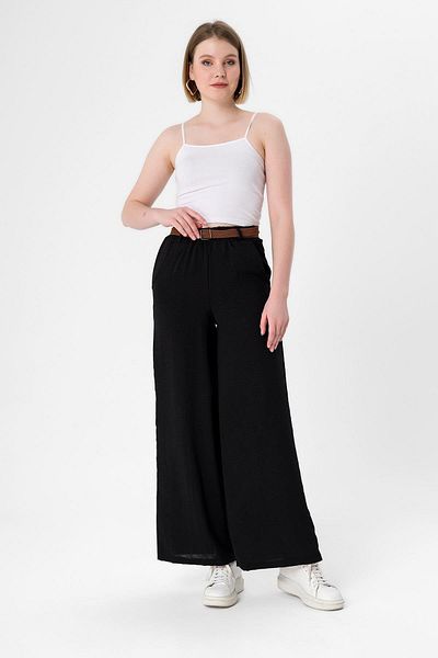 soi fashion Belt Detailed Wide Leg Ayrobin Trousers Black