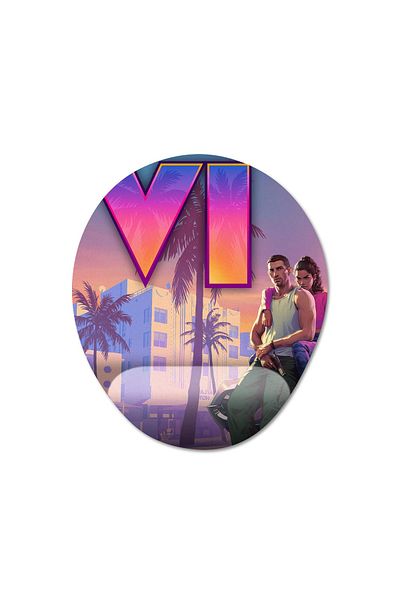 Pixxa GTA VI - موديل لوحة ماوس Grand Theft Auto 6 مع مسند للمعصم - 6 بيضاوي