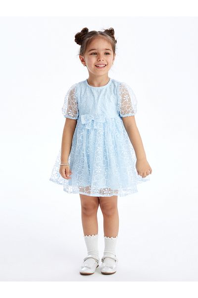 LC Waikiki Crew Neck Lace Dress for Baby Girl - Short Sleeve