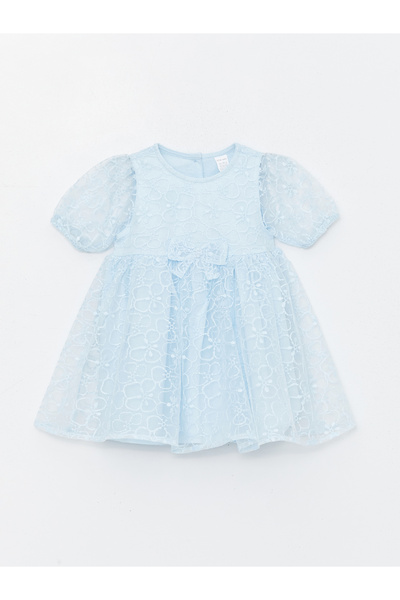 LC Waikiki Bisiklet Yaka Kısa Kollu Dantel Kız Bebek Elbise