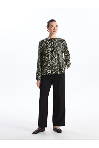 LC Waikiki Bağlamalı Yaka Desenli Uzun Kollu Kadın Bluz