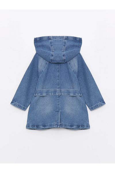 LC Waikiki Langärmliger Jeans-Trenchcoat mit Kapuze für Babys