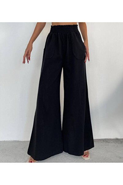 Genel Markalar İspanyol Paça Beli Lastikli Gabardin Kumaş Kadın Pantolon