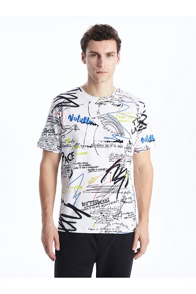 LC Waikiki Męski T-shirt z bawełny czesanej z krótkim rękawem i nadrukiem