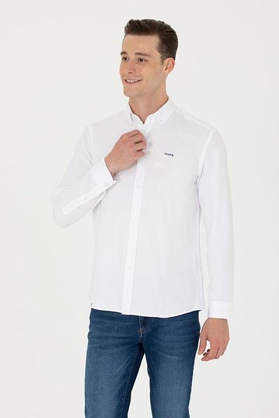 U.S. Polo Assn. Ανδρικό λευκό μακρυμάνικο πουκάμισο Basic