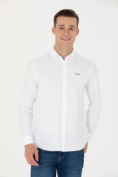 U.S. Polo Assn. Ανδρικό λευκό μακρυμάνικο πουκάμισο Basic