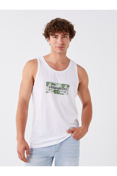LC Waikiki Bedrucktes, ärmelloses Herren-T-Shirt aus gekämmter Baumwolle mit Rundhalsausschnitt