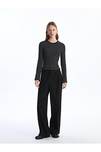 LC Waikiki Dámské tričko s dlouhým rukávem s proužkovaným výstřihem