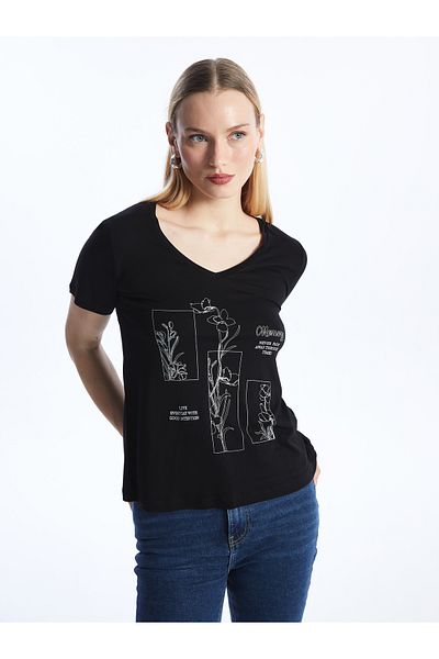 LC Waikiki V-Neck Printed Short Sleeve Women's T-Shirt