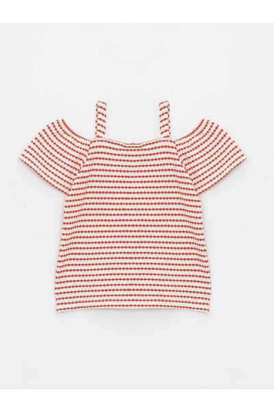 LC Waikiki Boat Neck Patterned Off-the-Shoulder Girl's T-Shirt