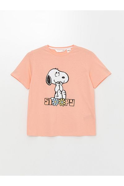 LC Waikiki Set de pijamale pentru damă cu mânecă scurtă, cu imprimeu Snoopy, cu gât turnu