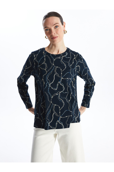 LC Waikiki Nyomtatott, hosszú ujjú, nyakú női blúz