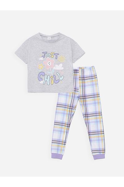 LC Waikiki Mädchen – bedrucktes Kurzarm-Pyjama-Set mit Rundhalsausschnitt