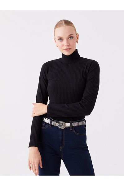 LC Waikiki Solid Long Sleeve Stand Collar Women's T-Shirt