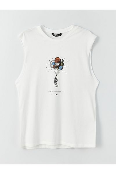 LC Waikiki Bedrucktes, ärmelloses Herren-T-Shirt aus gekämmter Baumwolle mit Rundhalsausschnitt