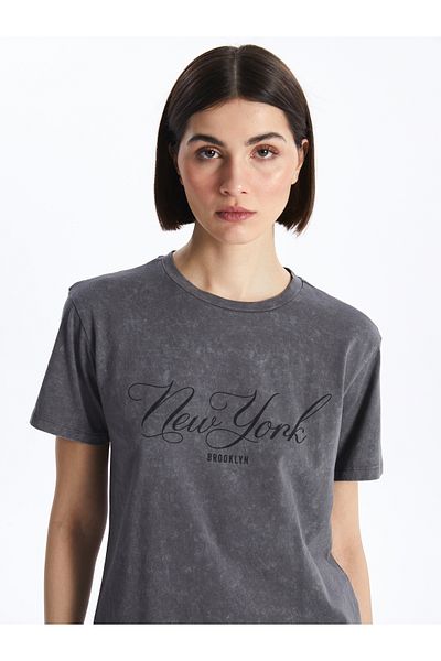 LC Waikiki Bedrucktes, kurzärmliges Damen-T-Shirt mit Rundhalsausschnitt