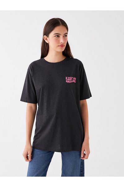LC Waikiki Oversize dámské triko - výstřih, potištěný, krátký rukáv