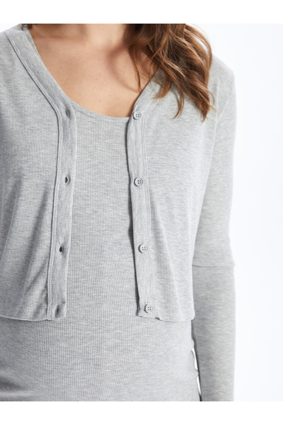 LC Waikiki Crew nyakú, egyenes hosszú ujjú kismama ruha és kardigán szett