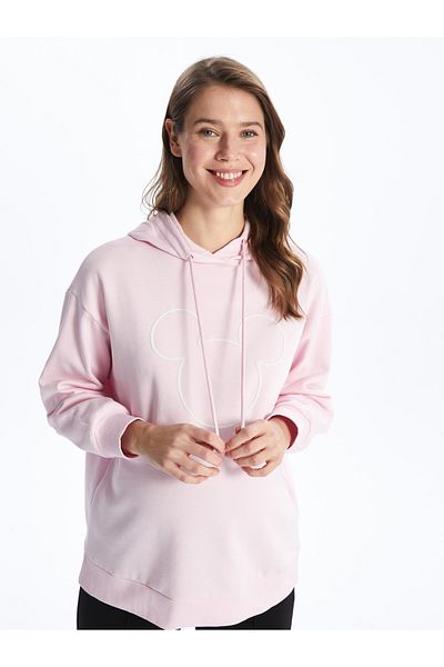 LC Waikiki Langärmliger, übergroßer Umstands-Hoodie mit Mickey-Mouse-Print