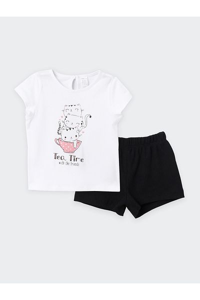 LC Waikiki Crew Neck Printed Baby Girl T-Shirt and Shorts Set of 2