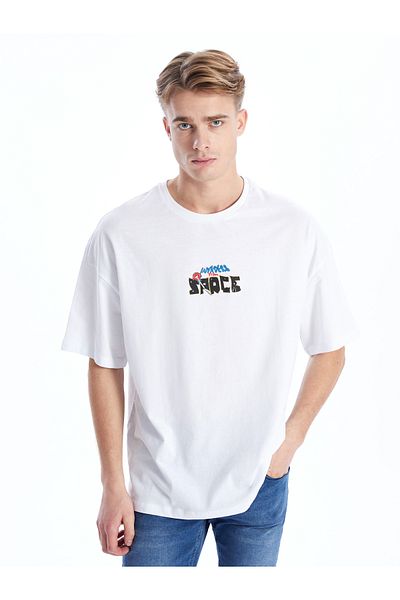 LC Waikiki Monkey Printed Nostalgic Crew Neck Men's Combed Cotton T-Shirt