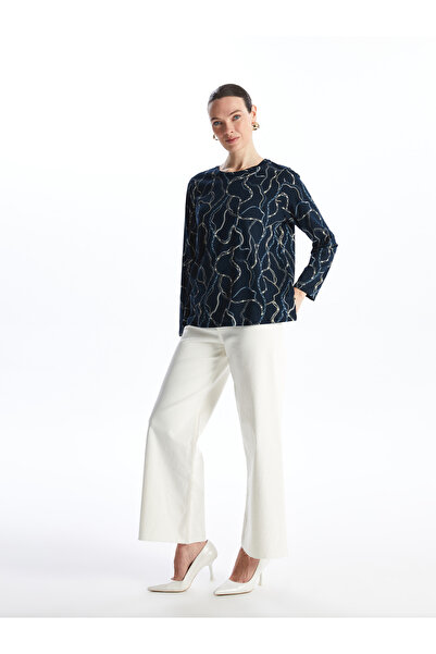 LC Waikiki Nyomtatott, hosszú ujjú, nyakú női blúz