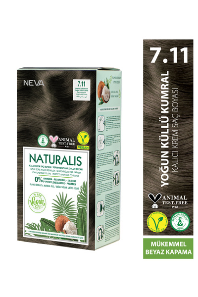 NEVA NATURALIS 7.11 YOĞUN KÜLLÜ KUMRAL Kalıcı Krem Saç Boyası Seti (VEGAN)