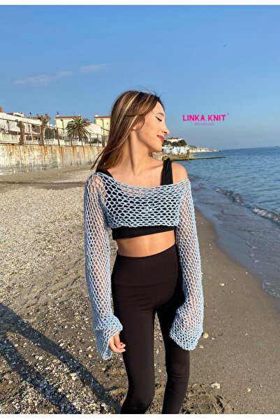 linka El Yapımı Işıltılı Mavi Bolero, Pamuklu Tığ İşi El Yapımı Yazlık Bolero...