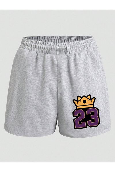 BEETON Βαμβακερό χτενισμένο σορτς King Crown - Κοντό με γκρι στάμπα χωρίς κορδόνι
