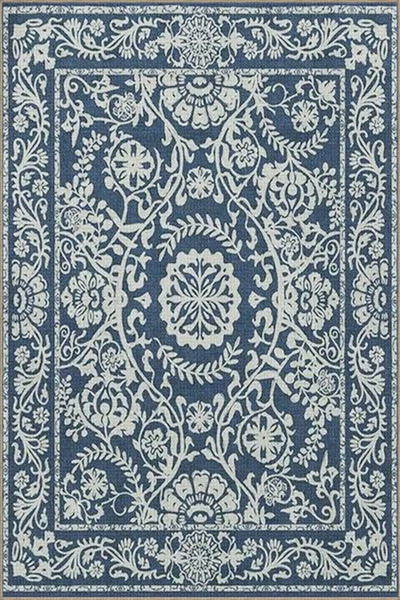Rugs Modern Halı Παραδοσιακό υφαντό χαλί με κλειστό μπλε γεωμετρικό και φλορά...