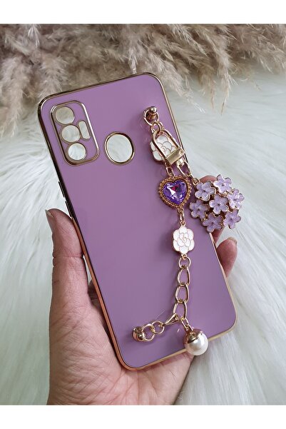 Aksesuarda Moda TECNO SPARK  7 - 7T  Uyumlu Çiçekli Taşlı İncili El Geçmeli L...