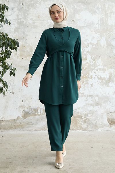 InStyle Front Tie Double Set - Emerald Green