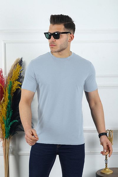 Kozik Ανδρικό μπλουζάκι Smoke Blue Ανδρικό μπλουζάκι Standard Basic Crew Neck Απλό 100% βαμβακερό ανδρικό μπλουζάκι