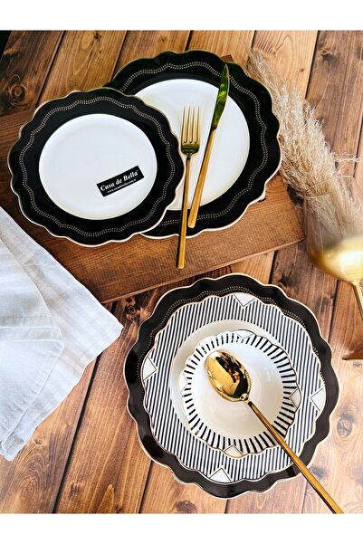 CASA DE BELLA Dark 120 Parça 12 Kişilik Bone Porselen Yemek Takımı Ve Çatal K...