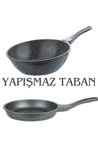 ThermoAD Granite 26 cm gray Pan + Granite 28 cm Wok Pan
