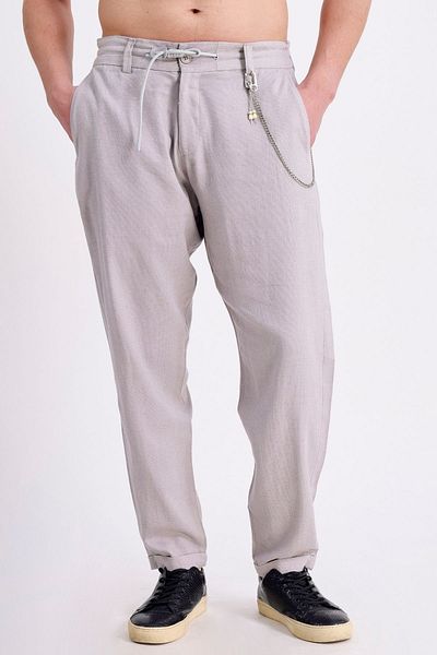 RELAXL Loose Cut Double Leg Elastic Laced Gray Men's Summer Linen Trousers