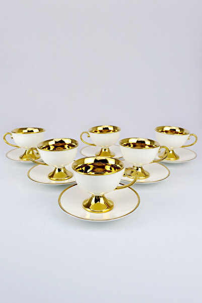 Digithome Porcelain Gilded Coffee Cup Set for 6 People 90 Cc White – Kyr-10