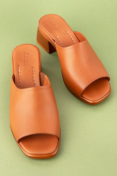 Gondol Kadın Hakiki Deri Orta Topuklu Günlük Şık Terlik Iz.12109