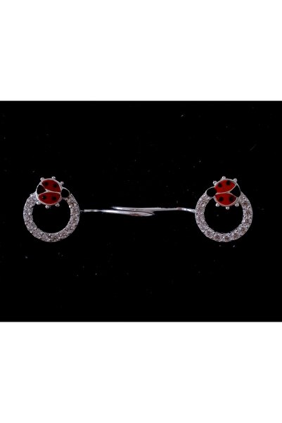 MAGRİB Beyaz Taşlı Halka Içinde Kırmızı Uğur Böcekli Çengelli Gümüş Çocuk Küpesi