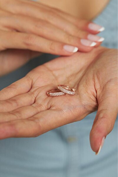 Roza Silver Zirkon Taşlı Rose Yuvarlak Halka Gümüş Küpe