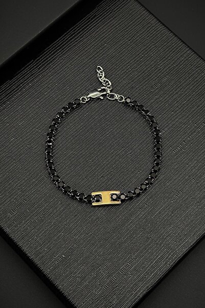 FRNCH 316L Çelik Zirkon Taşlı Siyah Renk Tennis Erkek Bileklik FRJ12152-3152-B2