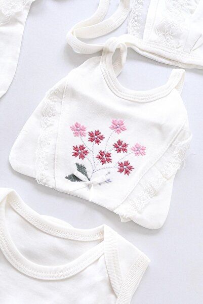 Sitilin Baby Girl Ecru Luxury Fancy Lace Cross Stitch 100 Cotton 10 Piece Hospital Discharge Set STL6558